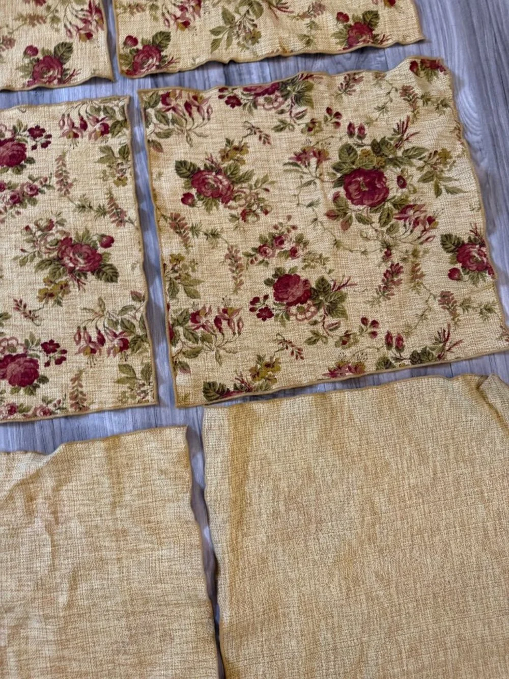 6 Vintage Cabbage Rose Fabric Napkins Squares Cotton Blend Table Top Cottagecore